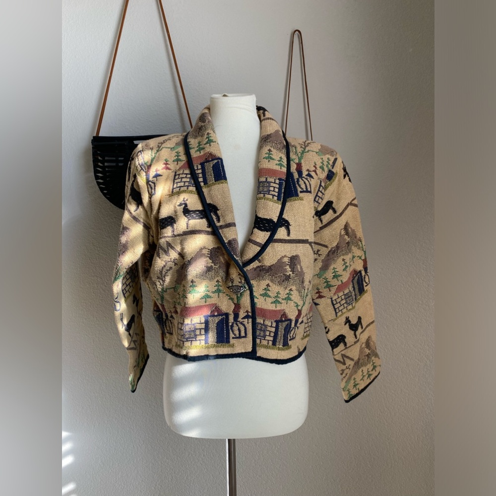 Vintage New Identity Tapestry House Deer Knit Cardigan Sweater, Size Small